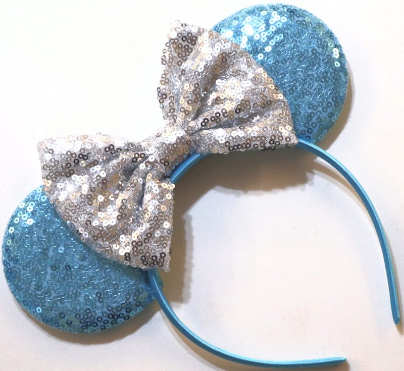 CLGIFT Cinderella Inspired Minnie Ears, Blue, Rainbow Sparkle, Sequin (1 Count pack of 1), for Event Enthusiasts, Costume Parties, All Ages - Image 1